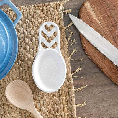7 of 8:Home Basics Cast Iron Chevron Design Spoon Rest, White, 7.5x3.5x1.3 Inches 