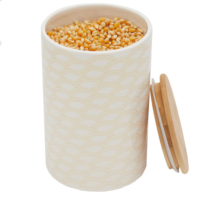 3 of 4:Grand pot en céramique Home Basics Scallop avec couvercle en bambou 