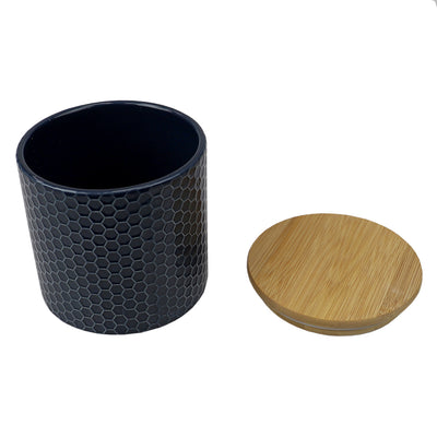 2 of 4:Petit pot en céramique nid d'abeille Home Basics, bleu marine 