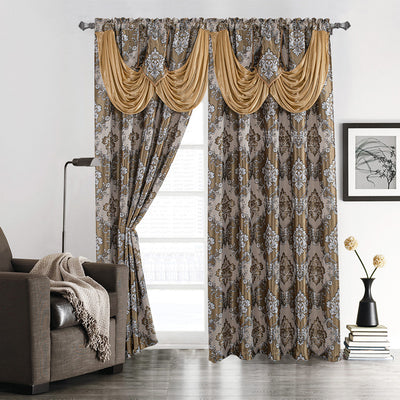 3 of 5:Sheriann Damask Jacquard Rod Pocket Window Panel with Valance, 54x84 Inches 
