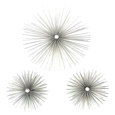 1 of 1:PREMIUS 3 Piece Starburst Metal Wall Decor Set, Silver, (2) 6 Inches, (1) 9 Inches 