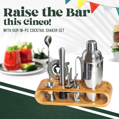 2 of 5:Mixology & Craft 10 Piece Bartender Kit Bar Tool Set with Bamboo Stand, Silver, 2.8 Ounces 
