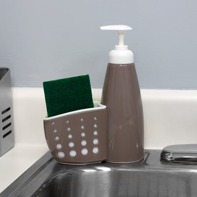 5 of 8:Home Basics Soap Dispenser with Perforated Sponge Holder, Grey 