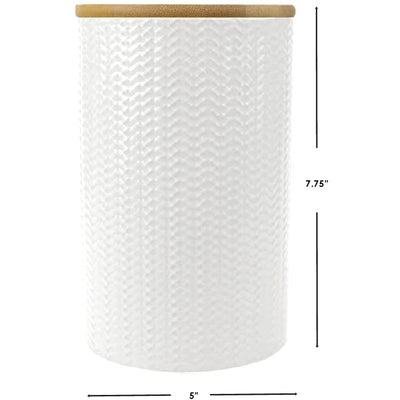 2 of 2:Home Basics Wave Ceramic Canister With Bamboo Lid, White, Large, 5x7.75 Inches 