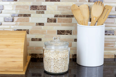 4 of 5:Home Basics Renaissance Collection Small Glass Jar with Easy Grab Knob Handles, Clear 