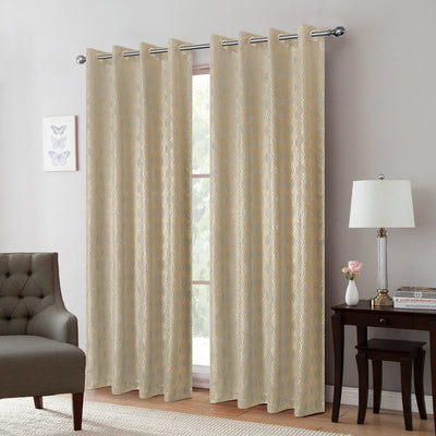1 of 6:Delancy Foil Print Room Darkening Grommet Window Panel, 54x84 Inches 