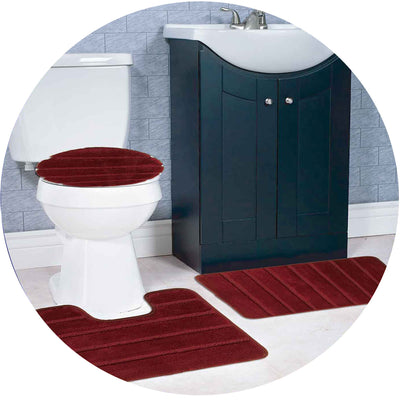 8 of 8:Ensemble de 3 tapis de bain touffetés antidérapants à rayures Atlanta 