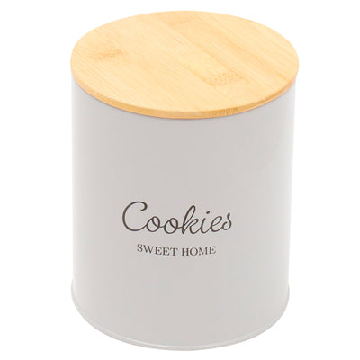 1 of 1:Home Basics Tin Kitchen Canister With Bamboo Top, Cookies, Bonny Grey, 5.5x6.5 Inches 