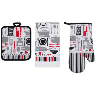13 of 15:PREMIUS 3 Piece Printed Kitchen Linen Set, 1 Cotton Towel, 1 Pot Holder, 1 Oven Mitt 