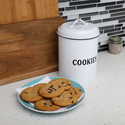 4 of 4:Boîte métallique pour biscuits de campagne Home Basics, blanche 