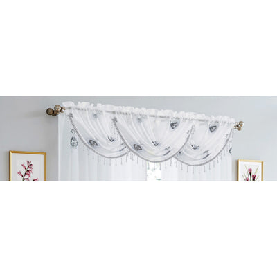 9 of 18:Lourdes Damask Embroidered Sheer Rod Pocket Window Panel And Valance Treatments 