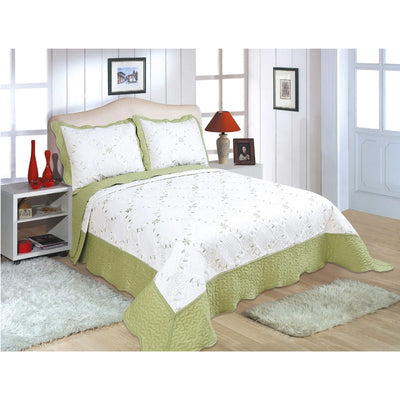 2 of 16:PREMIUS Reversible Quilt Set, Bordered Embroidered Floral 