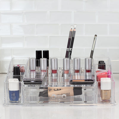 4 of 5:Home Basics Organizador de cosméticos grande de plástico resistente a roturas con múltiples compartimentos y cajón de fácil apertura, transparente 