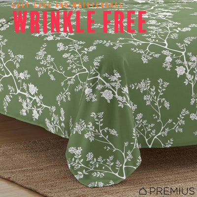 17 of 28:PREMIUS Fernando Soft Wrinkle-Free Microfiber Sheet Set, Green-White 