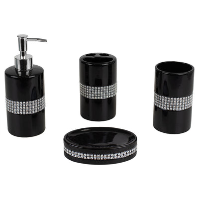 2 of 6:Ensemble d'accessoires de bain de luxe Home Basics, 4 pièces, avec de superbes paillettes, noir 