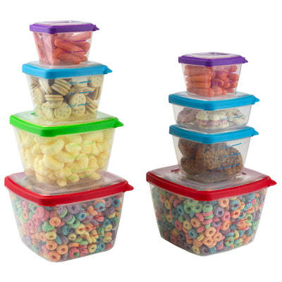 1 of 4:Home Basics 16 Piece Nesting Plastic Food Storage Container Set with Multi-Color Snap-On Lids 