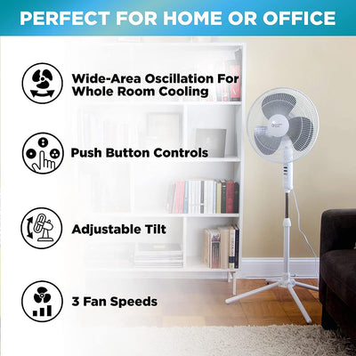 4 of 7:Comfort Zone Oscillating Pedestal Fan White, 16-Inch 