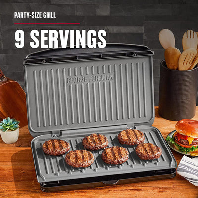 3 of 12:George Foreman 9-Serving Classic Plate Electric Indoor Grill and Panini Press, Gray 