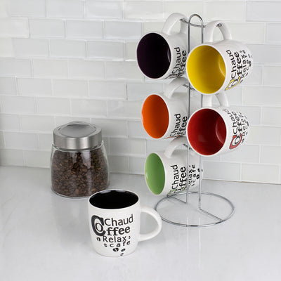 4 of 6:Home Basics Juego de tazas con soporte de 6 piezas 