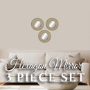 2 of 2:PREMIUS 3 Piece Plastic Mesh Circle Wall Decor Mirror Set, Gold, 10 Inches 