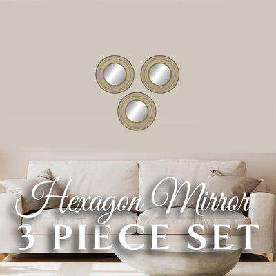 2 of 2:PREMIUS 3 Piece Plastic Mesh Circle Wall Decor Mirror Set, Gold, 10 Inches 