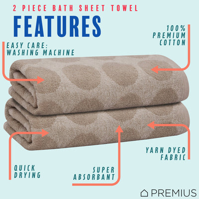 26 of 42:PREMIUS 2 Pack Circles 100% Cotton Yarn Dyed Bath Sheet Towel, 32x64 Inches 