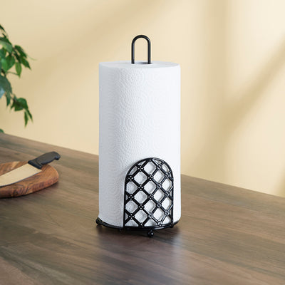 4 of 6:Home Basics Lattice Collection Paper Towel Holder, Black 