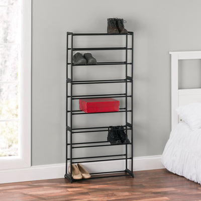 5 of 6:Home Basics Easy Assemble Space-Saving  30 Pair Shoe Tower Multi-Purpose Storage Rack,  Black 