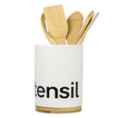 2 of 4:Porte-ustensiles en céramique Home Basics avec détails en bambou, blanc 