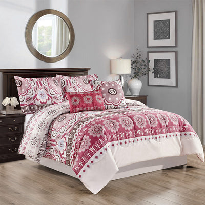 2 of 2:Irena Floral Emblem Printed 5-Piece Comforter Set 