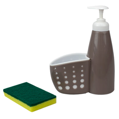 4 of 8:Home Basics Soap Dispenser with Perforated Sponge Holder, Grey 