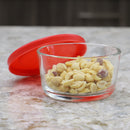 5 of 5:Home Basics Round 8 oz. Borosilicate Glass Food Storage Container with Red Lid 