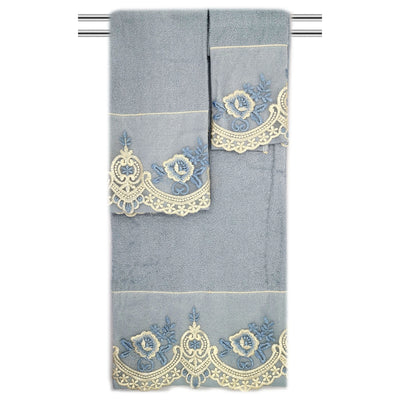 2 of 7:Mercury 3-Piece Floral Embroidered Cotton Decorative Bath Towel Set 
