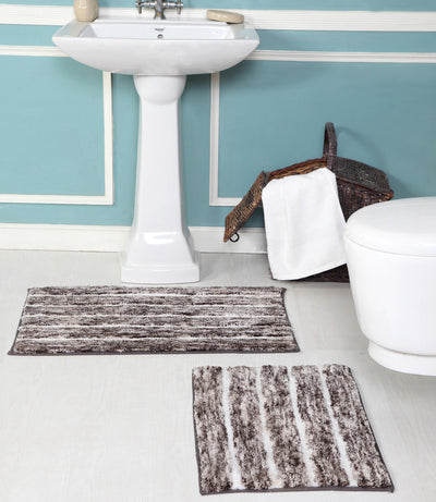 5 of 6:Premius Striped 2 Piece Non-Slip Bath Rug Set, 17x24, 20x32 Inches 