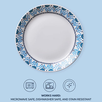 4 of 4:Corelle Everyday Expressions Dining Plates Set, Service for 4, Azure Medallion 