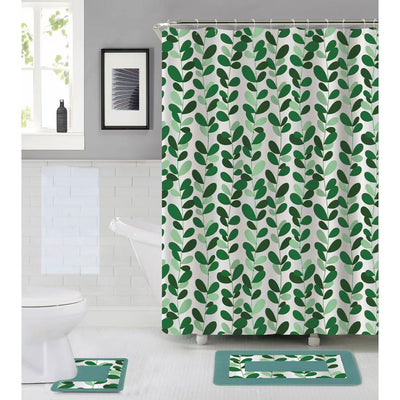 1 of 1:Crystal 15 Piece Vine Bathroom Mats and Shower Curtain Set, Sage 