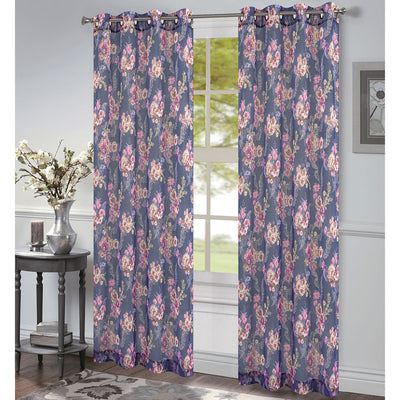 3 of 8:Rideau transparent à œillets pour fenêtre Romy, imprimé floral, 54 x 84 pouces 