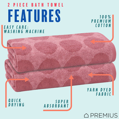 16 of 31:PREMIUS 2 Pack Circles 100% Cotton Yarn Dyed Bath Towel, 27x54 Inches 