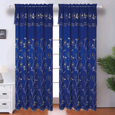 3 of 5:Delilah Floral Rod Pocket Embroidered Window Panel with Valance and Backing, 54x84 Inches 