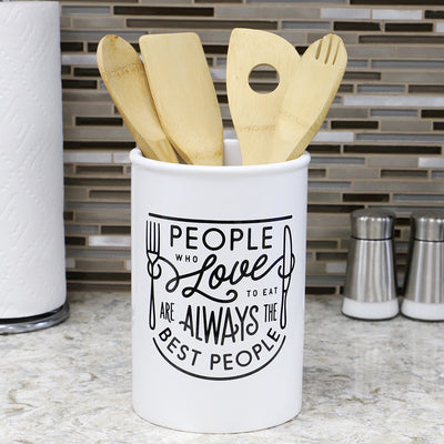 4 of 4:Home Basics Love - Vasija de cerámica para utensilios, color blanco 