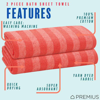 28 of 40:PREMIUS 2 Pack Stripes 100% Cotton Yarn Dyed Bath Sheet Towel, 32x64 Inches 