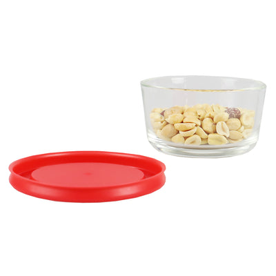 3 of 5:Home Basics Round 8 oz. Borosilicate Glass Food Storage Container with Red Lid 