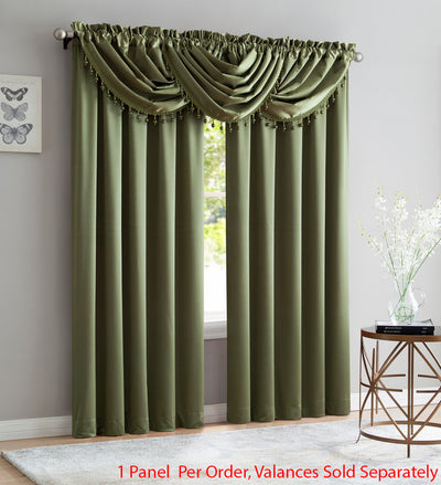 3 of 4:Bridget Crushed Satin Rod Pocket Panel and Waterfall Valance Window Treatments, Sage 