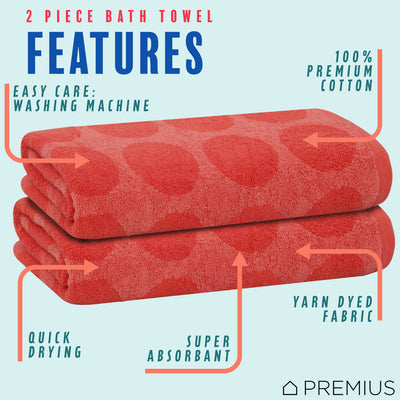 23 of 31:PREMIUS 2 Pack Circles 100% Cotton Yarn Dyed Bath Towel, 27x54 Inches 