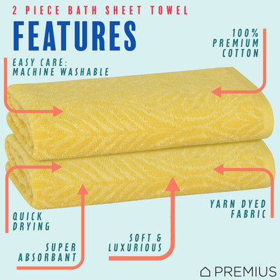 12 of 23:PREMIUS 2 Pack Leaf 100% Cotton Yarn Dyed Bath Sheet Towel, 32x64 Inches 