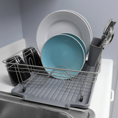 4 of 4:Home Basics Contempo - Escurreplatos de 3 piezas, color gris 