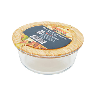 3 of 4:Home Basics Glass Storage Container With Bamboo Lid, Round, Clear 