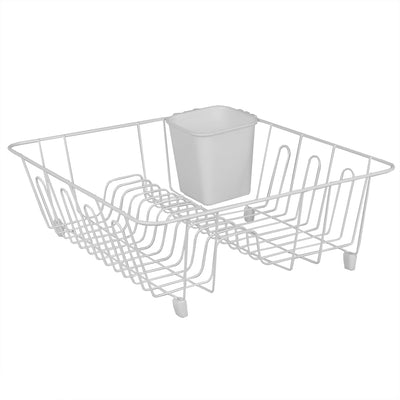 2 of 3:Home Basics Small Vinyl Coated Wire Dish Rack with Utensil Holder, White 