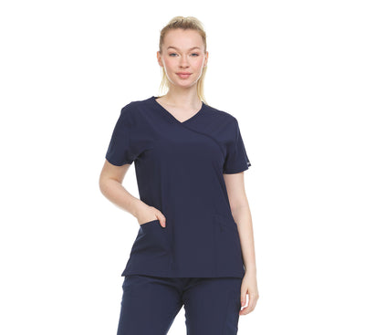 21 of 25:Heal Wear 4-Way Stretch Mock Wrap Women's Medical Scrub Top 