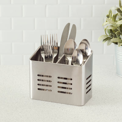 5 of 6:Home Basics Dual Compartment Stainless Steel Cutlery Holder 